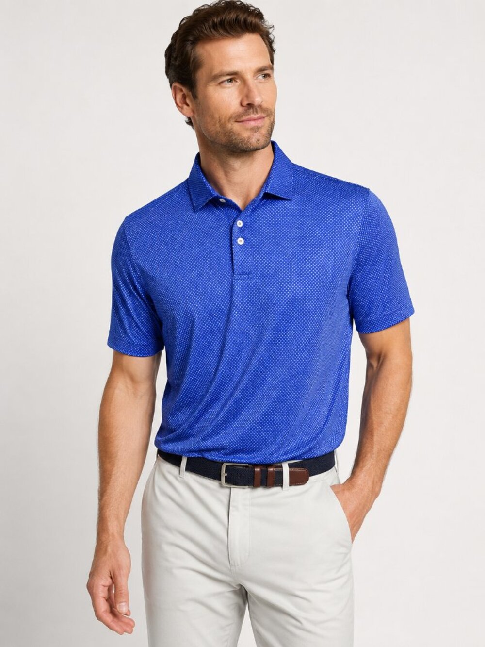 Peter Millar Featherweight Performance Polo UPF 50+ Blue Geometric – Size L
